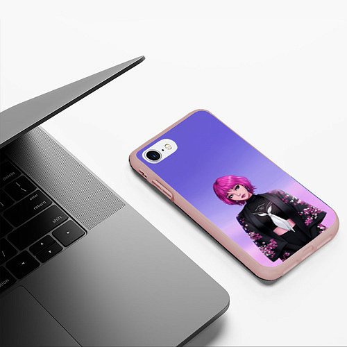 Чехол iPhone 7/8 матовый ANIME GIRL / 3D-Светло-розовый – фото 3