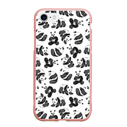 Чехол iPhone 7/8 матовый Акварельные панды паттерн, цвет: 3D-светло-розовый