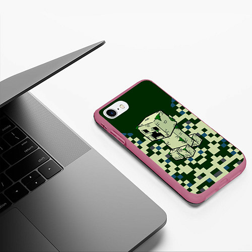 Чехол iPhone 7/8 матовый Minecraft Крипер / 3D-Малиновый – фото 3