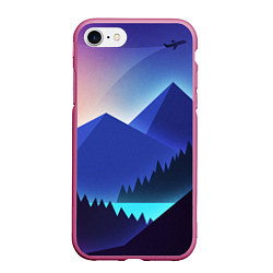 Чехол iPhone 7/8 матовый Неоновые горы, цвет: 3D-малиновый