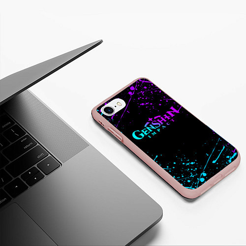 Чехол iPhone 7/8 матовый GENSHIN IMPACT NEON LOGO / 3D-Светло-розовый – фото 3
