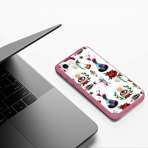 Чехол iPhone 7/8 матовый Old school tattoo / 3D-Малиновый – фото 3