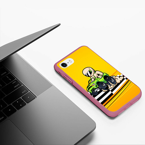 Чехол iPhone 7/8 матовый Мультяшный гонщик на джипе / 3D-Малиновый – фото 3