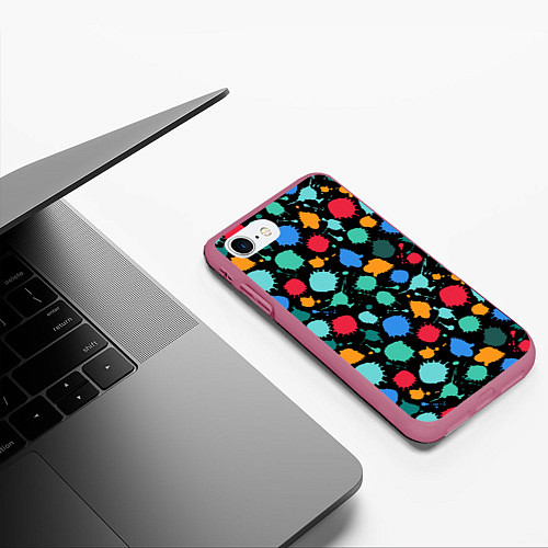 Чехол iPhone 7/8 матовый Брызги красок / 3D-Малиновый – фото 3