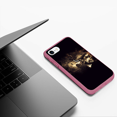 Чехол iPhone 7/8 матовый Череп и часовой механизм / 3D-Малиновый – фото 3