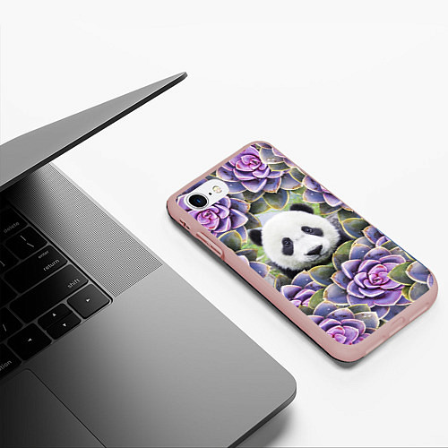 Чехол iPhone 7/8 матовый Панда среди цветов / 3D-Светло-розовый – фото 3