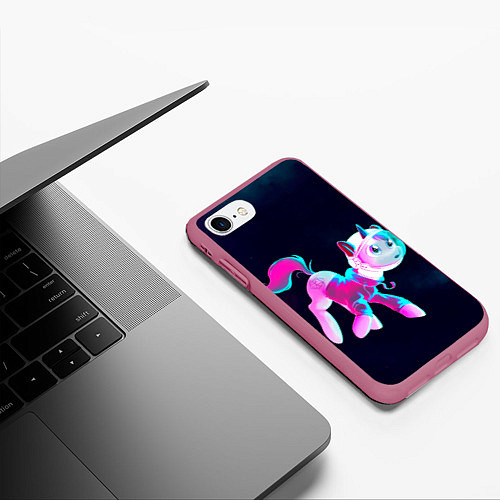 Чехол iPhone 7/8 матовый Пони в космосе / 3D-Малиновый – фото 3