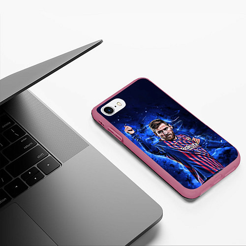 Чехол iPhone 7/8 матовый Lionel Messi Barcelona 10 / 3D-Малиновый – фото 3