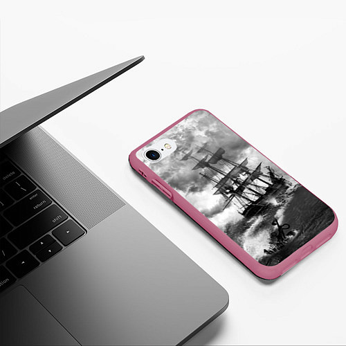 Чехол iPhone 7/8 матовый Парусник / 3D-Малиновый – фото 3