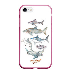 Чехол iPhone 7/8 матовый Акулы, цвет: 3D-малиновый