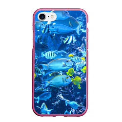Чехол iPhone 7/8 матовый Коралловые рыбки, цвет: 3D-малиновый