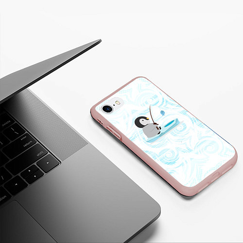 Чехол iPhone 7/8 матовый Пингвин рыбачит / 3D-Светло-розовый – фото 3