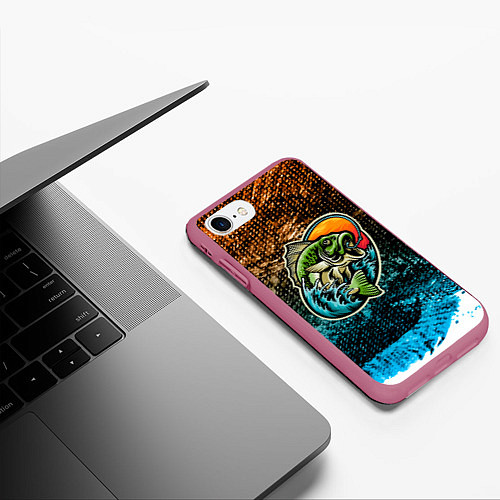 Чехол iPhone 7/8 матовый Рыба на крючке / 3D-Малиновый – фото 3