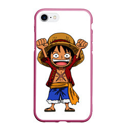 Чехол iPhone 7/8 матовый One piece Луффи ликует, цвет: 3D-малиновый