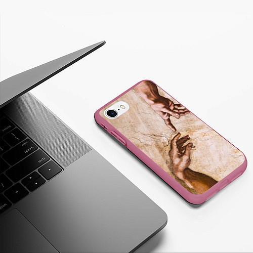 Чехол iPhone 7/8 матовый Микеланджело сотворение Адама / 3D-Малиновый – фото 3