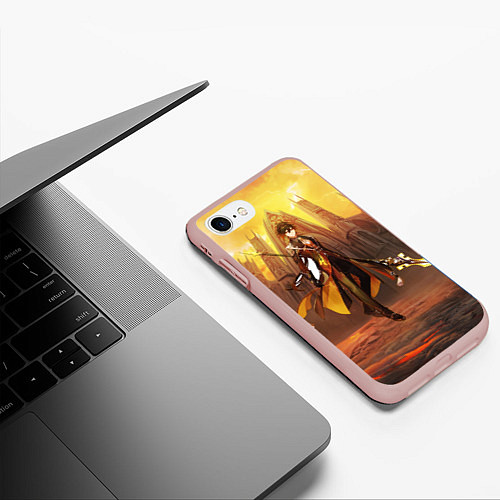 Чехол iPhone 7/8 матовый GENSHIN INPACT, Zhong li / 3D-Светло-розовый – фото 3
