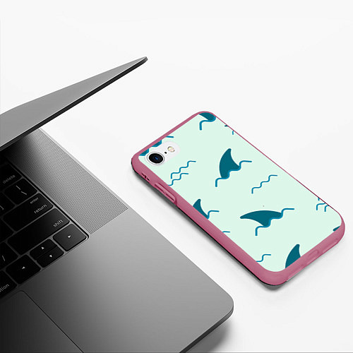 Чехол iPhone 7/8 матовый Плавники акул / 3D-Малиновый – фото 3