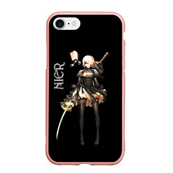 Чехол iPhone 7/8 матовый Nier Automata 2B, цвет: 3D-светло-розовый