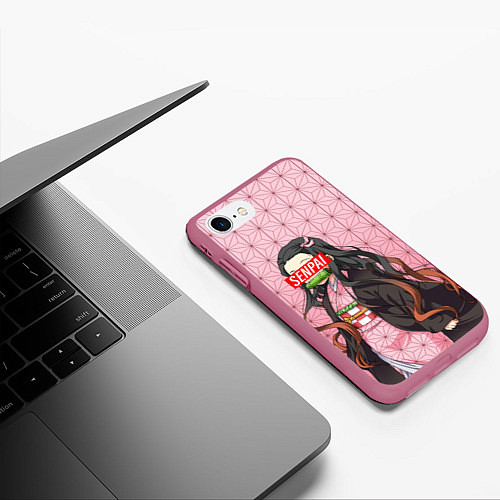 Чехол iPhone 7/8 матовый SENPAI NEZUKO НЕЗУКО ПАТТЕРН / 3D-Малиновый – фото 3