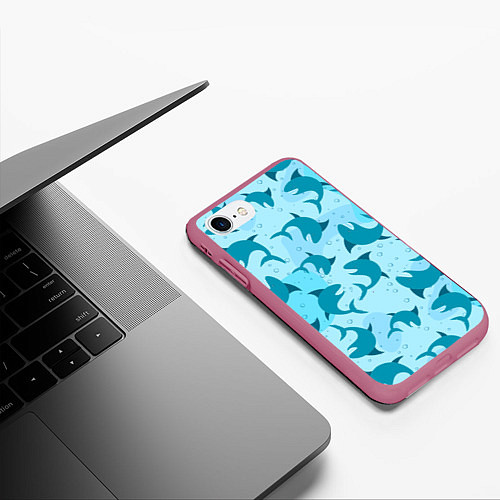 Чехол iPhone 7/8 матовый Акулы / 3D-Малиновый – фото 3