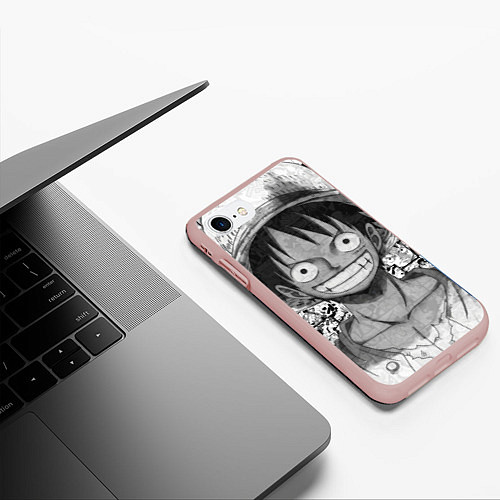 Чехол iPhone 7/8 матовый Луфи улыбается one piece / 3D-Светло-розовый – фото 3