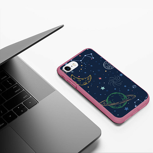 Чехол iPhone 7/8 матовый Космическая одиссея / 3D-Малиновый – фото 3