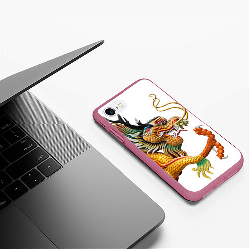 Чехол iPhone 7/8 матовый Желтый китайский дракон 3D / 3D-Малиновый – фото 3