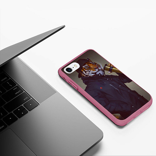 Чехол iPhone 7/8 матовый Тигр На Стиле / 3D-Малиновый – фото 3