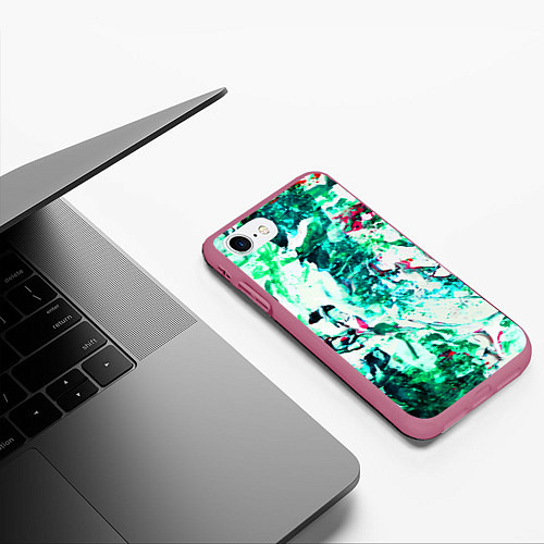 Чехол iPhone 7/8 матовый Берюза Морской / 3D-Малиновый – фото 3