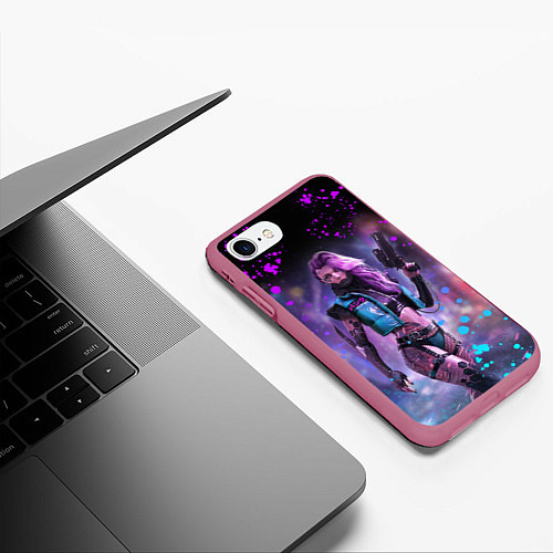 Чехол iPhone 7/8 матовый CYBERPUNK 2077 NEON КИБЕРПАНК НЕОН Z / 3D-Малиновый – фото 3