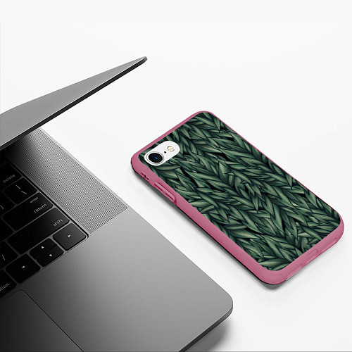 Чехол iPhone 7/8 матовый Листья / 3D-Малиновый – фото 3