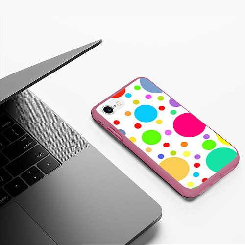 Чехол iPhone 7/8 матовый Polka dot / 3D-Малиновый – фото 3