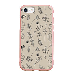 Чехол iPhone 7/8 матовый Цветы и листья, цвет: 3D-светло-розовый