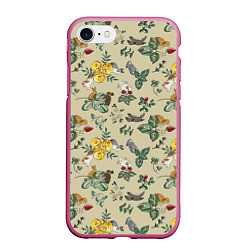 Чехол iPhone 7/8 матовый Зайчики с Цветочками, цвет: 3D-малиновый