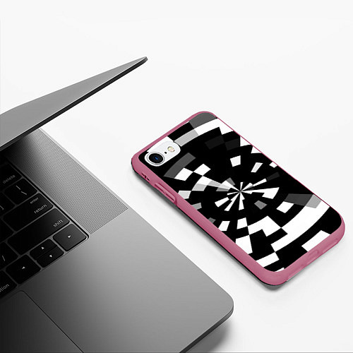 Чехол iPhone 7/8 матовый Черно-белый фон иллюзии / 3D-Малиновый – фото 3