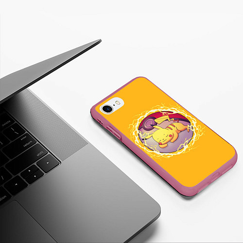 Чехол iPhone 7/8 матовый Спящий Пикачу / 3D-Малиновый – фото 3