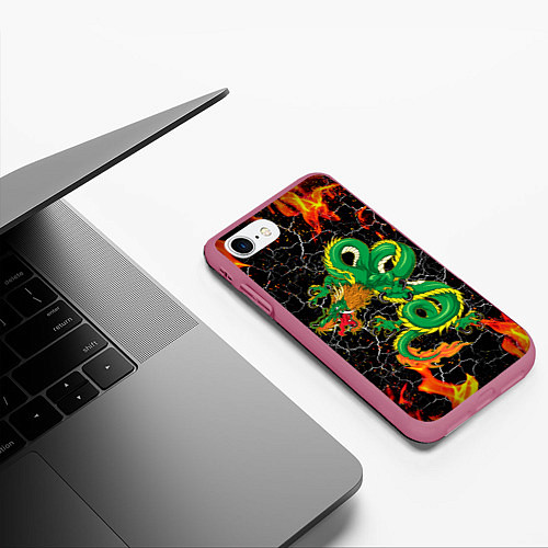 Чехол iPhone 7/8 матовый Дракон Огонь Dragon Fire / 3D-Малиновый – фото 3