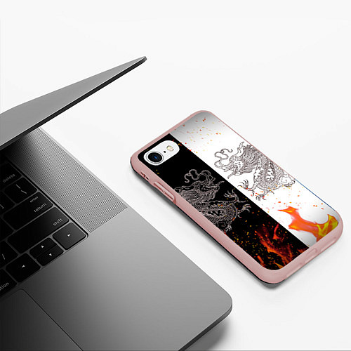 Чехол iPhone 7/8 матовый Драконы Черный и Белый Огонь / 3D-Светло-розовый – фото 3