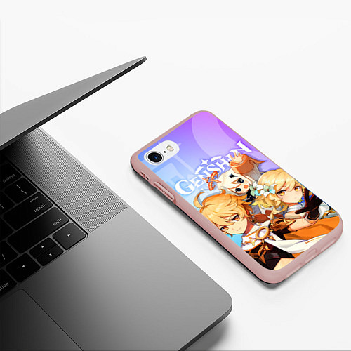 Чехол iPhone 7/8 матовый Genshin Impact / 3D-Светло-розовый – фото 3