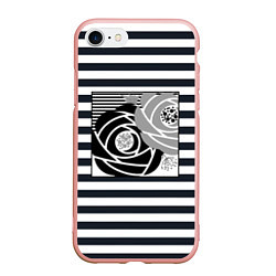 Чехол iPhone 7/8 матовый Аппликация розы на полосатом, цвет: 3D-светло-розовый
