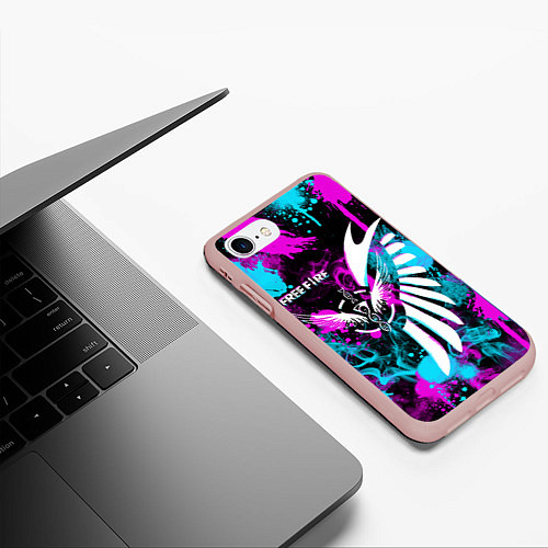 Чехол iPhone 7/8 матовый FREE FIRE NEON / 3D-Светло-розовый – фото 3