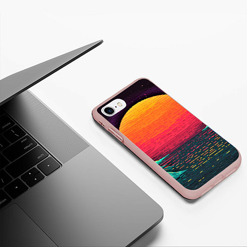 Чехол iPhone 7/8 матовый Пиксельный закат / 3D-Светло-розовый – фото 3