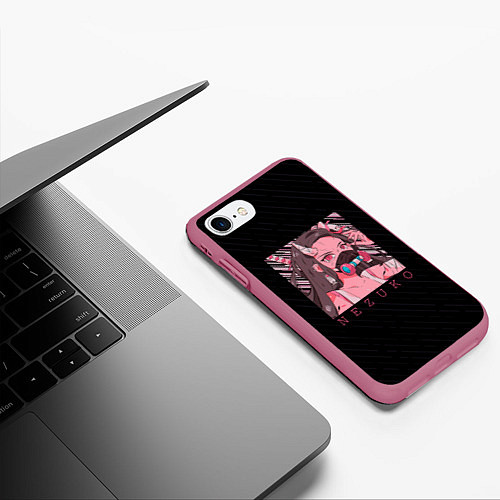 Чехол iPhone 7/8 матовый Незуко Камадо в маске / 3D-Малиновый – фото 3