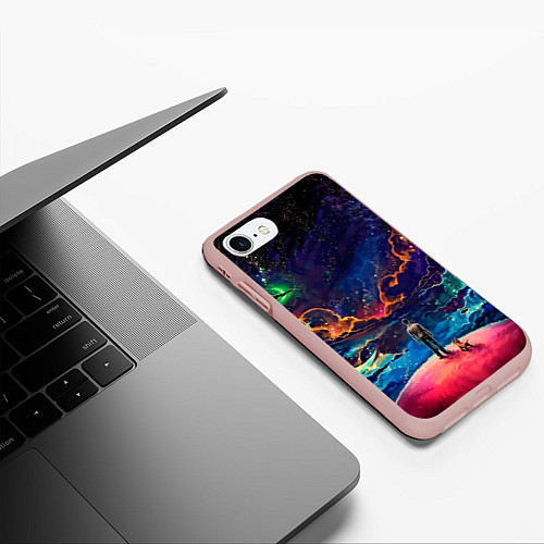 Чехол iPhone 7/8 матовый Глубокий космос / 3D-Светло-розовый – фото 3