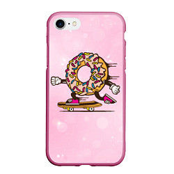Чехол iPhone 7/8 матовый Пончик на скейте, цвет: 3D-малиновый