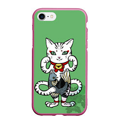 Чехол iPhone 7/8 матовый ЯПОНСКИЙ КОТ JAPANESE CAT Z, цвет: 3D-малиновый