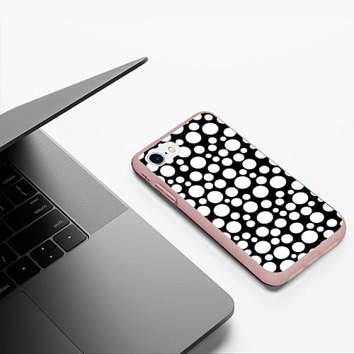 Чехол iPhone 7/8 матовый Черно-белый горох / 3D-Светло-розовый – фото 3