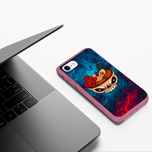 Чехол iPhone 7/8 матовый Лапша в черепе / 3D-Малиновый – фото 3