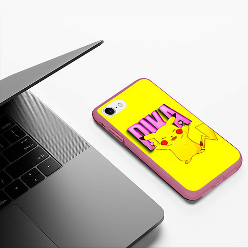 Чехол iPhone 7/8 матовый ПИКАЧУ PIKACHU / 3D-Малиновый – фото 3