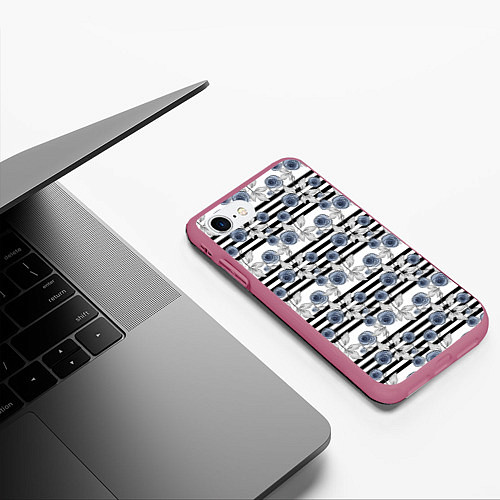 Чехол iPhone 7/8 матовый Акварельный полосатый узор / 3D-Малиновый – фото 3